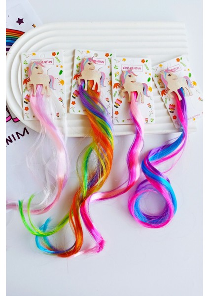 Unicorn Figürlü Renkli Pens Yapay Saç Postiş modelleri