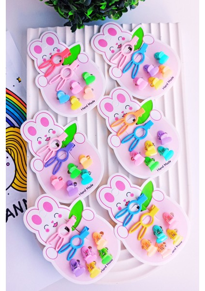 Kız Çocuk Renkli Tavşan ve Yıldız Figürlü Kart Toka Seti(2 Pens 5 Mandal) fiyatları