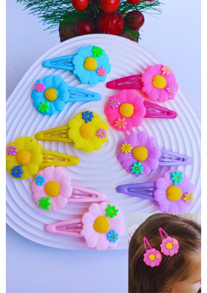 Renkli Papatya Çıtçıt Toka 1 Çift (2 Adet )