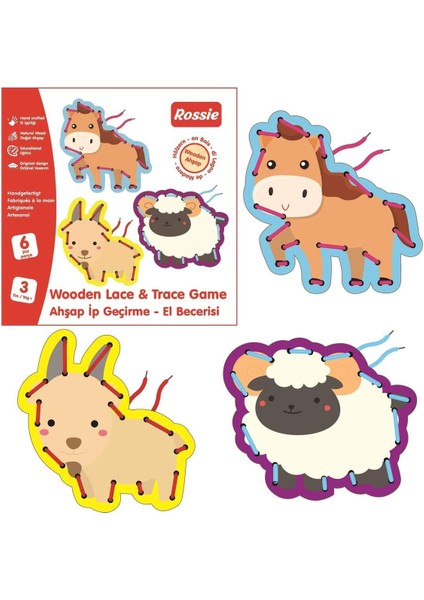 Ahşap İp Geçirme El Becerisi Oyunu, Eğlenceli ve Öğretici, 3+ Yaş