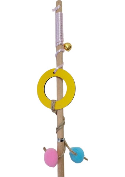 Renkli Ahşap Saplı Tüylü Kedi Oyuncağı, 50 cm, Eğlenceli ve Çekici Tasarım