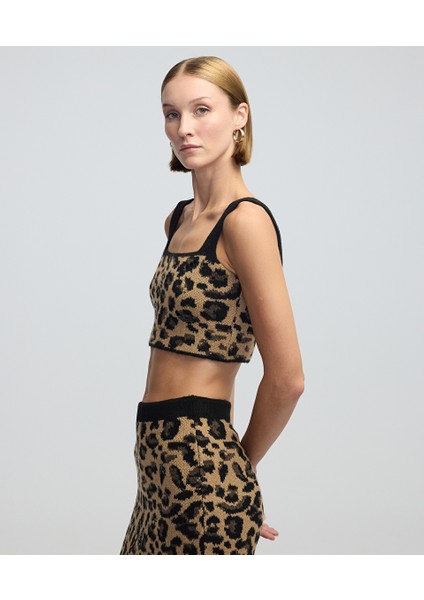 Leopar jakarlı ve işlemeli triko IW6240050303027
