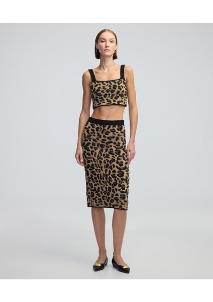 Leopar jakarlı ve işlemeli triko IW6240050303027