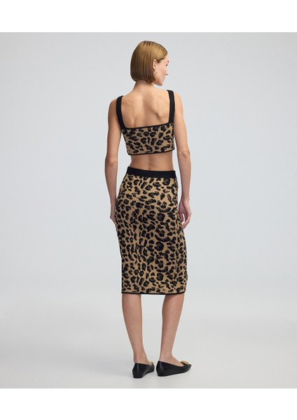 Leopar jakarlı ve işlemeli triko IW6240050303027