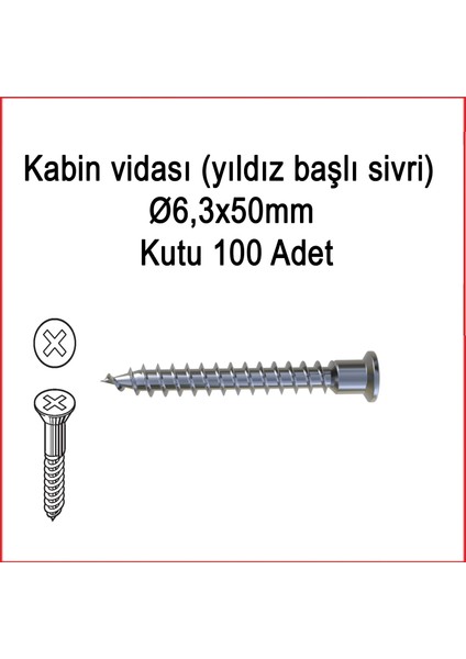 Metal Galvaniz Kabin Vidası (Yıldız Başlı Sivri) 06,3 x 50 mm 100 Adet