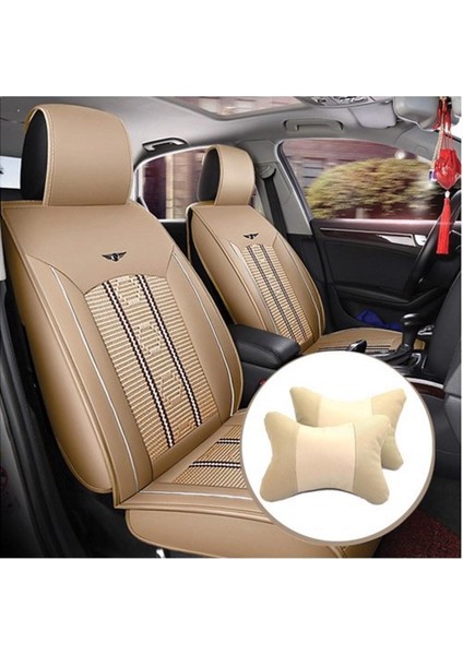 Mitsubishi Colt Koltuk ve Kılıf Uyumlu Bej Yastık - 2 Adet Set - Deri Model