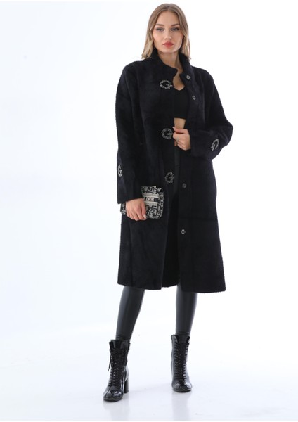 Italyan Pula Taş Detaylı Uzun Angora Kaban (120 Cm)