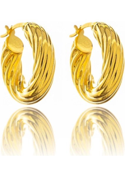 Golden Twist Halka Gümüş Küpe