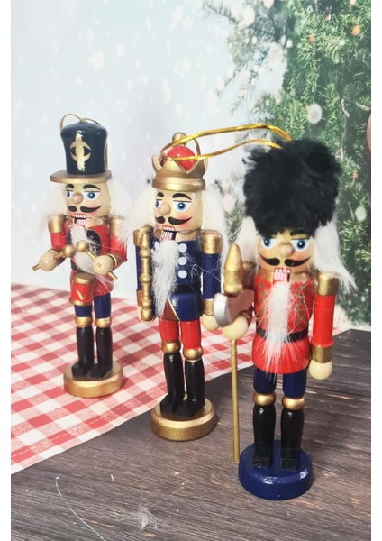 Fındıkkıran Asker Yılbaşı Süsleri 3lü Dekor Objesi Hareketli Nutcracker Kurşun Asker Süsler 13 cm 3