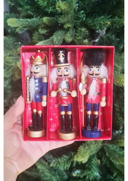 Fındıkkıran Asker Yılbaşı Süsleri 3lü Dekor Objesi Hareketli Nutcracker Kurşun Asker Süsler 13 cm 3