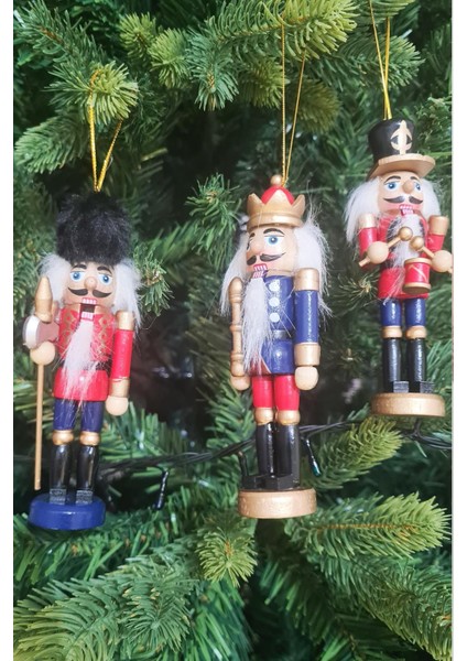 Fındıkkıran Asker Yılbaşı Süsleri 3lü Dekor Objesi Hareketli Nutcracker Kurşun Asker Süsler 13 cm 3