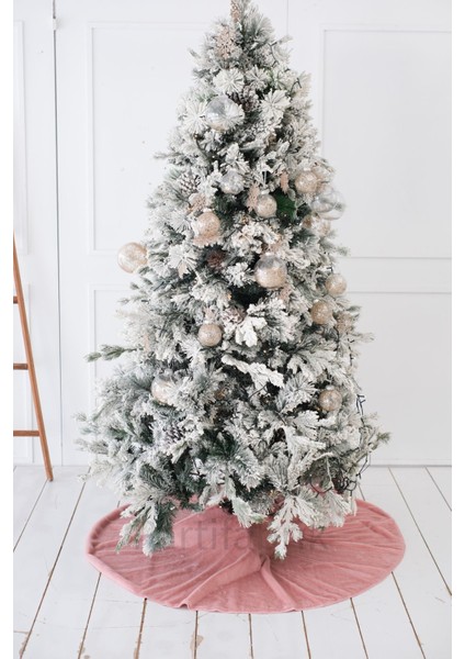 Yılbaşı Lüks Çam Ağacı Altlığı Peluş Toz Pembe Retro Noel Ağaç Altı Örtüsü Ebat Seçenekli Seçiniz