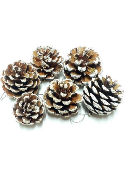 6 Adet Yılbaşı Ağacı Süs Çam Dekor Karlı Kozalak 4 cm