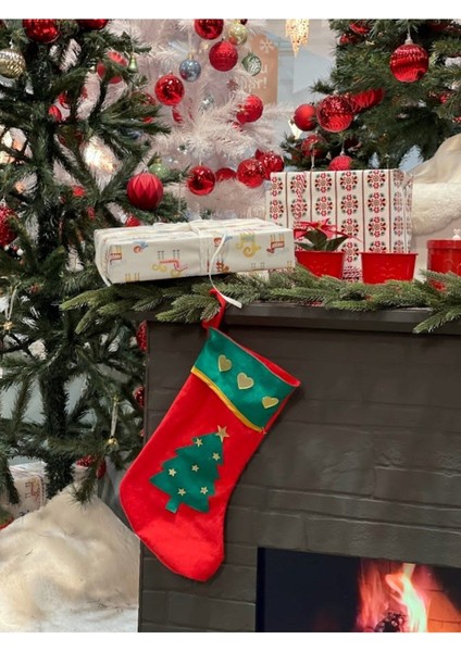 2 Adet Yılbaşı Özel Büyük Noel Baba Çam Ağacı Desenli Çorap Hediye Kese Dekorasyon Çam Ağacı Süsü