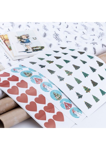 30 Parça Yılbaşı Süsü ve Hediye Sepeti (Kartpostallar Paket Kağıtları Stickerlar Pamuk Şeritler) modelleri