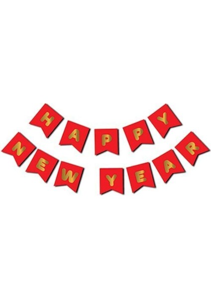 Yılbaşı Happy New Year Kırmızı Gold Varaklı Yazı