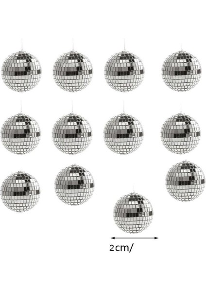Yılbaşı Süsü Asmalı Gümüş Renk Aynalı Disko Topu 12 Adet 2 cm Retro