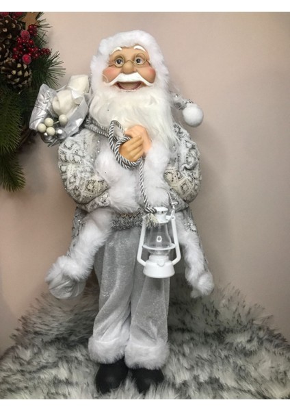 Yılbaşı Noel Baba Peluş Figür 30 cm Beyaz Eli Lambalı fiyatları