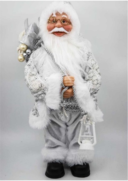 Yılbaşı Noel Baba Peluş Figür 30 cm Beyaz Eli Lambalı modelleri