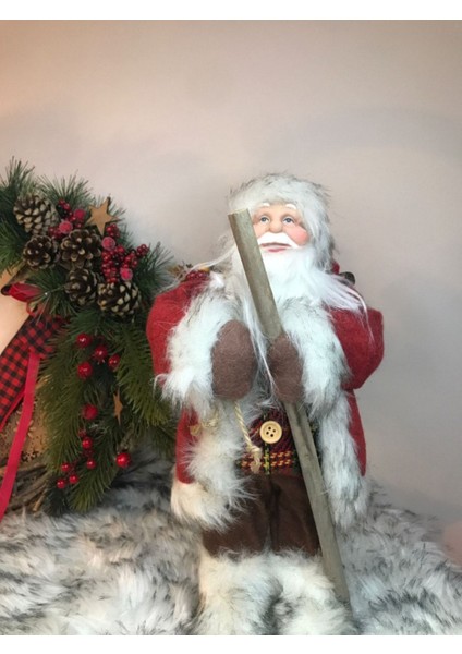 Yılbaşı Noel Baba Figür 30CM Eli Ahşap Sopalı