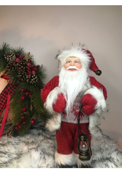 Yılbaşı Noel Baba Figür 30CM Eli Lambalı
