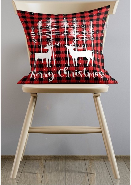 Kırmızı ekose süet kırlent kılıfı, yılbaşı temalı, şık ve rahat dekorasyon ürünü