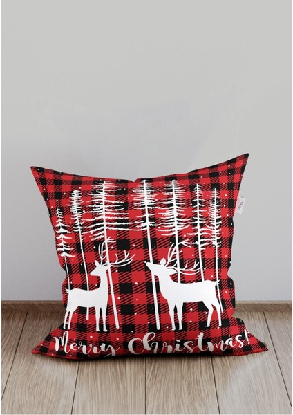 Kırmızı ekose süet kırlent kılıfı, yılbaşı temalı, şık ve rahat dekorasyon ürünü modelleri