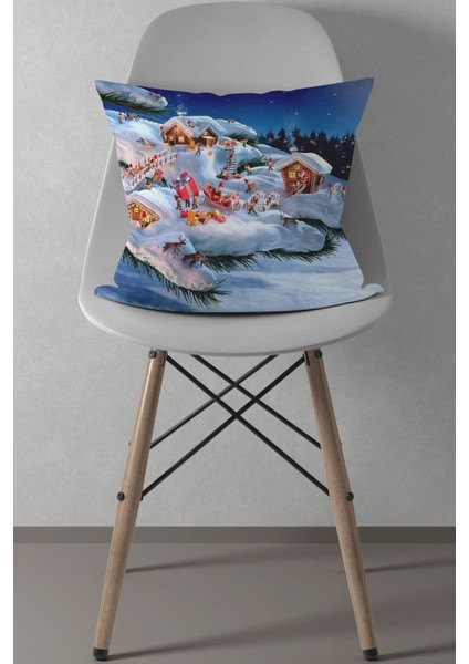 Kırmızı Noel ve Yılbaşı Desenli Süet Kırlent Kılıfı 43x43cm, Hediye Seçeneği