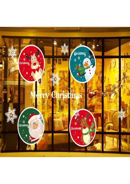 Yılbaşı Kardan Adam Noel Baba Geyik Figürlü Temalı Renkli Plastik Elektrostatik Çıkartma Sticker