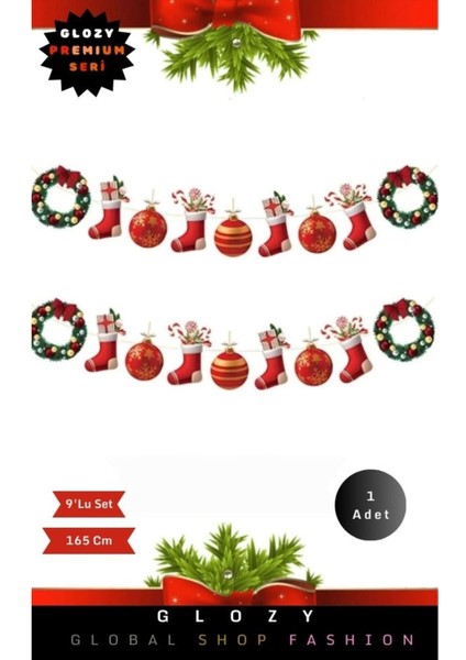 Premium Seri Noel Yılbaşı Yeni Yıl Için Tek Taraflı Baskılı Dekoratif 165 cm Duvar Süsü