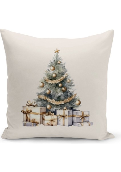 Yılbaşı Temalı 4'lü Mikro Petek Kırlent Kılıfı Seti, Ekru, Çift Taraflı, Dijital Baskılı fiyatları