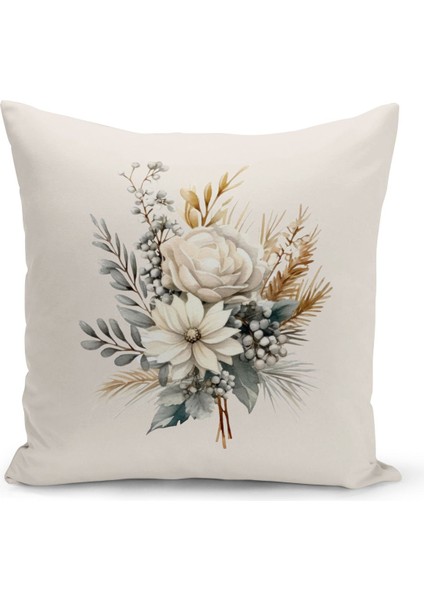 Yılbaşı Temalı 4'lü Mikro Petek Kırlent Kılıfı Seti, Ekru, Çift Taraflı, Dijital Baskılı modelleri