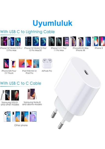 Hufy, 18W Apple iPhone Hızlı Şarj Adaptörü x Xs Xr 11 12 13 14 Pro Max Mini Plus Uyumlu Type-C Adaptör. Beyaz