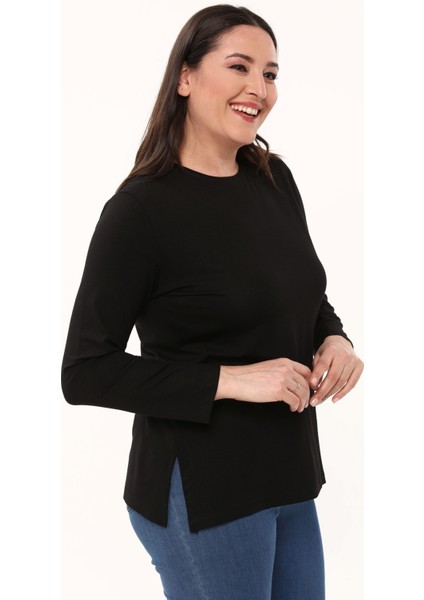 Kadın Büyük Beden Bisiklet Yaka Mevsimlik Viskon Penye Body