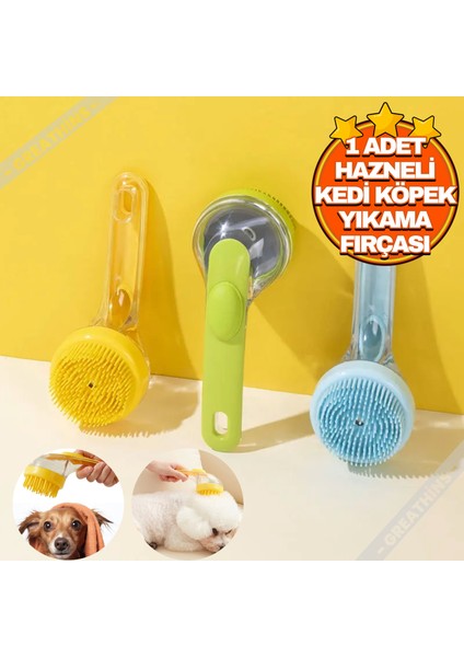 Hazneli Silikon Kedi Ve Köpek Yıkama Fırçası | Evcil Hayvan Banyo Köpüren Fırça