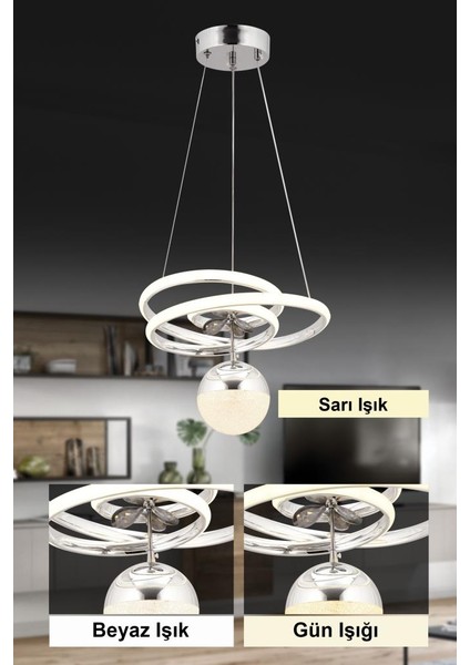 Istanbul Avize Diana Ledli Üç Renk Gümüş Lüx Modern Avize