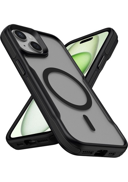 iPhone 15 Plus Kılıf Magsafe Özellikli Renkli Kenarlı ve Airbag Şeritli Lamer Kapak