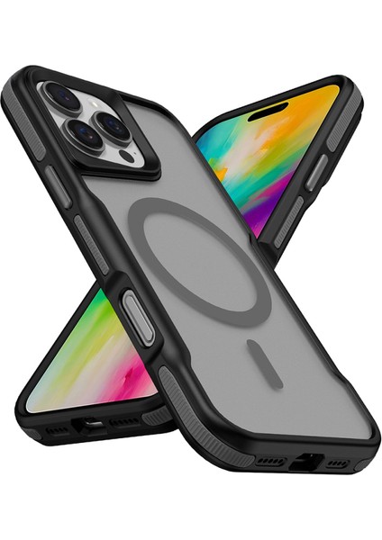 iPhone 16 Pro Max Kılıf Magsafe Özellikli Renkli Kenarlı ve Airbag Şeritli Lamer Kapak