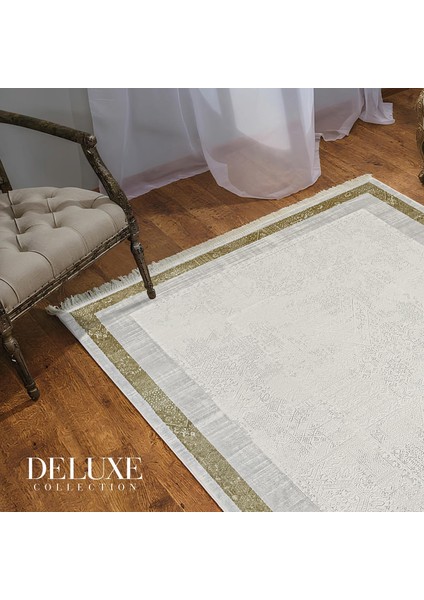 Deluxe Koleksiyonu Viskon Akrilik Dokuma Lüks Saçaklı Halı 6506 Gold