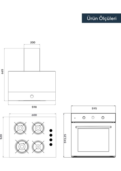 Dizayn Beyaz Cam Ankastre Set (B66-S2 (MT) + KO-40 TAHDF + DA6-830)