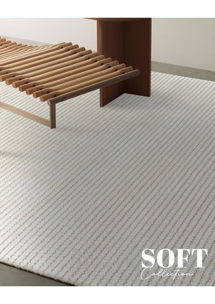 Soft Koleksiyonu Modern Saçaklı Halı 8303 Krem