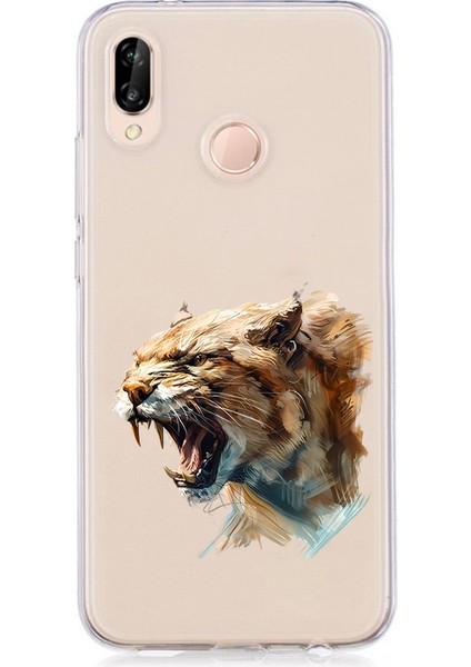 Huawei P20 Lite Uyumlu Aslan Kükreyişi Desenli Silikon Kılıf
