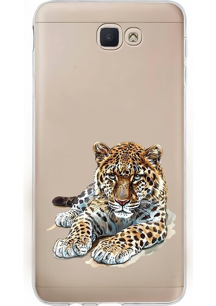 Samsung Galaxy J7 Prime Uyumlu Yatan Leopar Desenli Silikon Kılıf