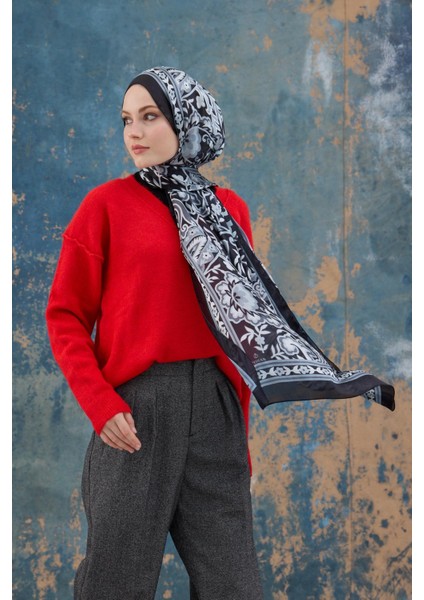 Siyah Hint Vual Şal - 5004-10