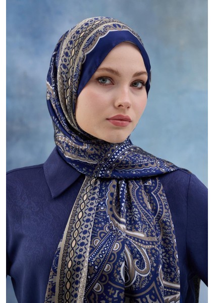 Lacivert Hint Vual Şal - 5005-12