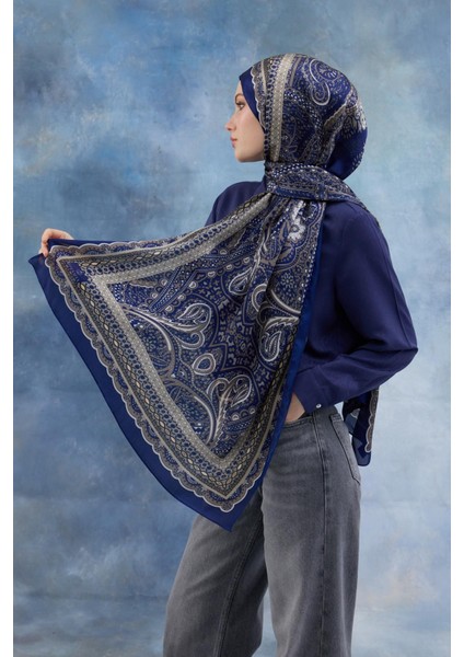 Lacivert Hint Vual Şal - 5005-12