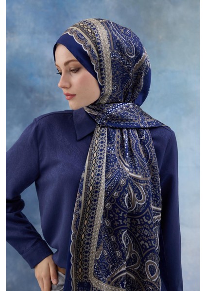 Lacivert Hint Vual Şal - 5005-12