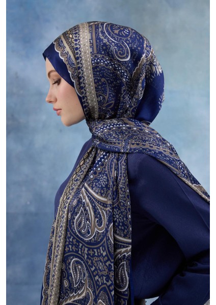 Lacivert Hint Vual Şal - 5005-12