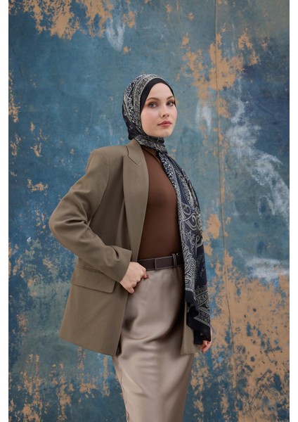 Siyah Taş Hint Vual Şal - 5008-08
