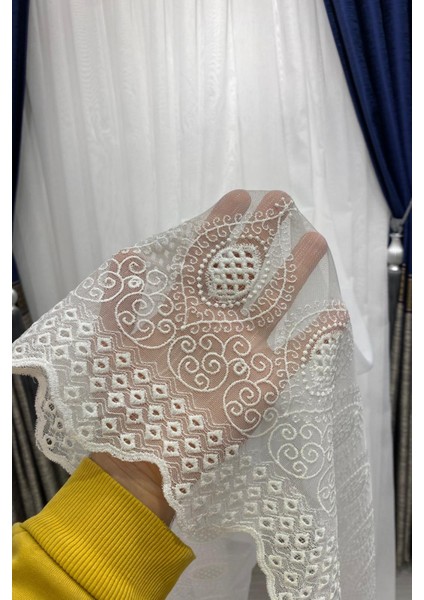 Üst Kalite Etek Nakışlı (1/3 Sık Pile) Kırık Beyaz Tül Perde indirimleri